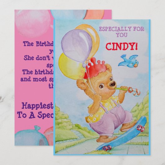 Persoonlijke verjaardagskaart voor kleine meisjes bedankkaart (Voorkant / Achterkant)