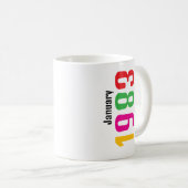 Persoonlijke verjaardagsmaand en jaartal cadeau koffiemok (Voorkant rechts)
