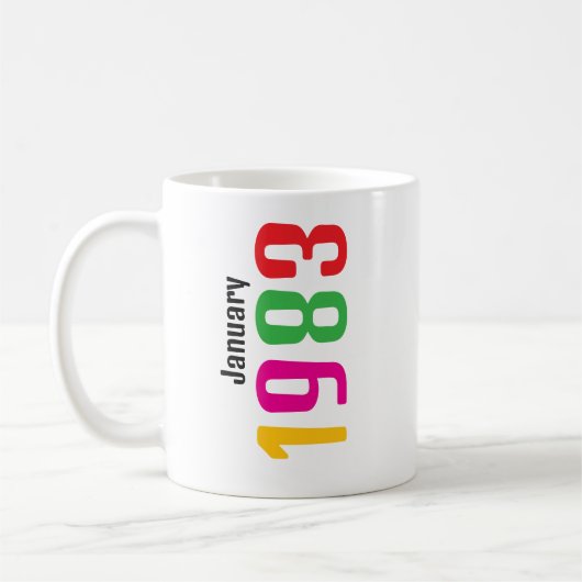 Persoonlijke verjaardagsmaand en jaartal cadeau koffiemok (Links)
