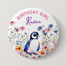 Persoonlijke verjaardagsmeisje pinguïn in bloemen