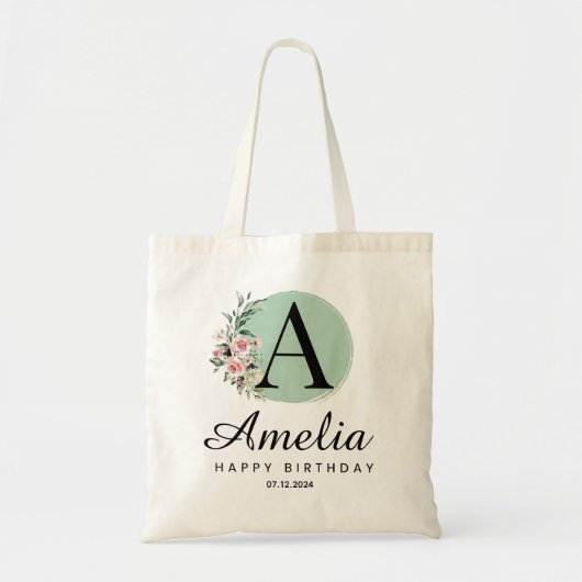 Persoonlijke verjaardagsmonogram aangepaste naam e tote bag (Voorkant)