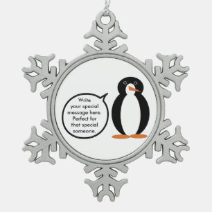 Persoonlijke verjaardagspak pratende mevrouw Pingu Tin Sneeuwvlok Ornament