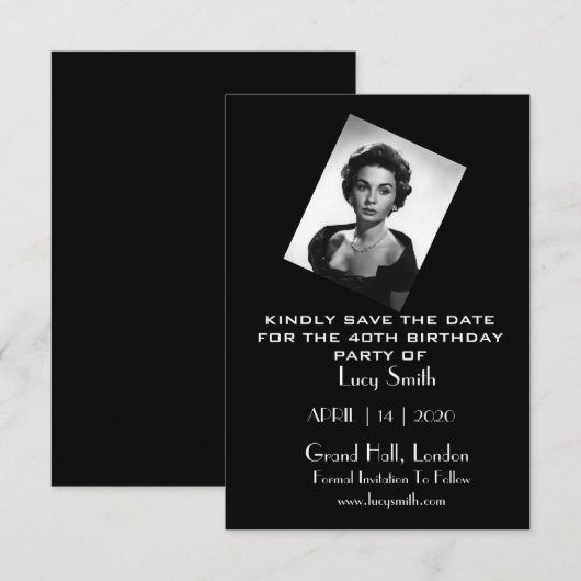 Persoonlijke verjaardagspartij Sla de datumkaarten Save The Date (Voorkant / Achterkant)