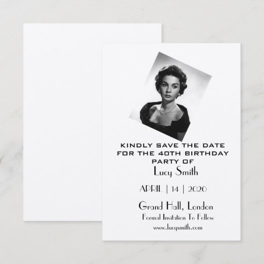 Persoonlijke verjaardagspartij Sla de datumkaarten Save The Date (Voorkant / Achterkant)