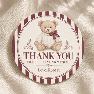 Persoonlijke verjaardagssticker met teddybeer Beda Ronde Sticker