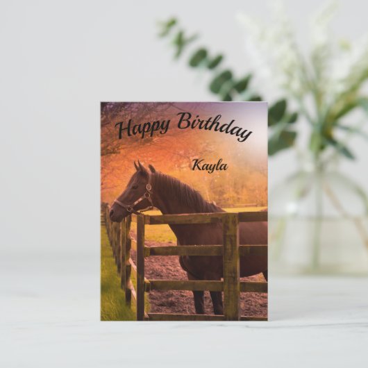 Persoonlijke verjaardagswens Paard Herfst   Briefkaart (Staand voorkant)