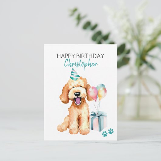 Persoonlijke Verjaardagswens voor Goldendoodle Hon Briefkaart (Staand voorkant)
