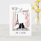 Persoonlijke Verloving Kaart met Cute Paris Cats (Gele Bloem)