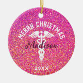 Persoonlijke verpleegster roze glitters Kerstmis Keramisch Ornament (Voorkant)