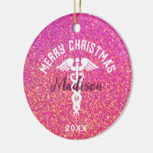 Persoonlijke verpleegster roze glitters Kerstmis Keramisch Ornament (Links)