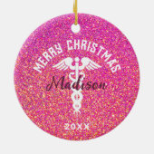 Persoonlijke verpleegster roze glitters Kerstmis Keramisch Ornament (Achterkant)