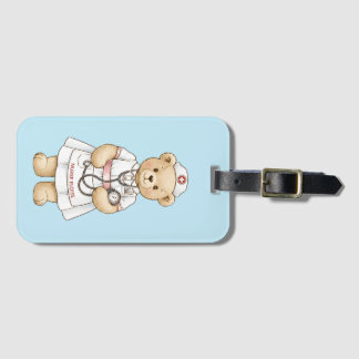Persoonlijke verpleegster teddybeer met eigen naam bagagelabel