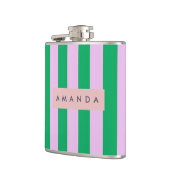 Persoonlijke verse groene en roze gestreepte retro heupfles (Links)
