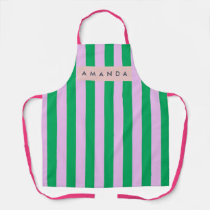 Persoonlijke verse groene en roze gestreepte retro schort