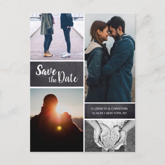 Persoonlijke, Verticale Save the Date Foto Collage Aankondigingskaart (Voorkant)