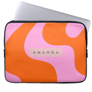 Persoonlijke Vette Oranje en Roze Golf Streep Laptop Sleeve