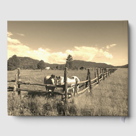 Persoonlijke viering van het leven van sepia-paard gastenboek (Achterkant)