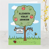 Persoonlijke vieringsboom pasgeboren baby kaart (Gele Bloem)