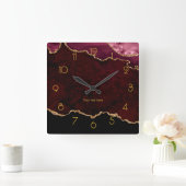 Persoonlijke vierkant met Bourgogne en Gold Agate  Vierkante Klok (Huis)
