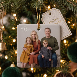 Persoonlijke vierkante gezinsfoto kerstversiering keramisch ornament