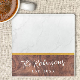Persoonlijke Vierkante Marmeren Houten Achternaam  Glazen Onderzetter