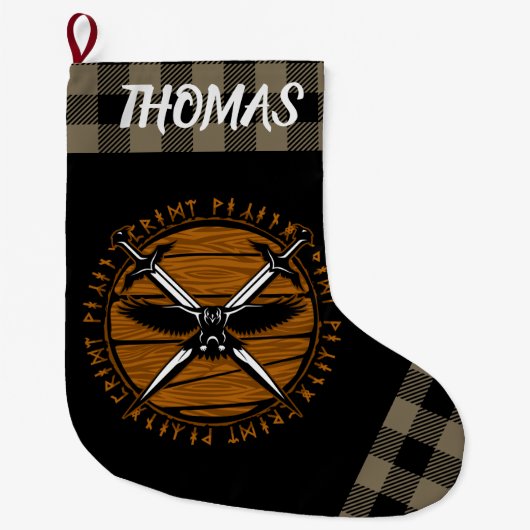 Persoonlijke Viking Crossed Swords werkt Tan Black Grote Kerstsok (Voorkant)