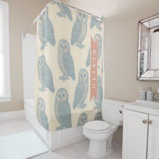 Persoonlijke Vintage Blauwe Uil Woodland Cottageco Douchegordijn