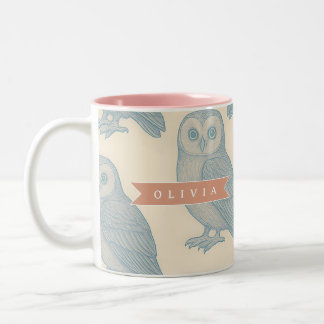 Persoonlijke Vintage Blauwe Uil Woodland Cottageco Tweekleurige Koffiemok