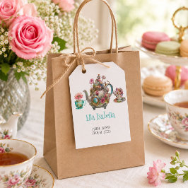 Persoonlijke vintage bloem-theepot cadeautag  bedankjes labels