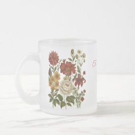 Persoonlijke vintage bloemenmok, cadeau met eigen matglas koffiemok