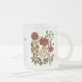 Persoonlijke vintage bloemenmok, cadeau met eigen matglas koffiemok