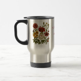 Persoonlijke vintage bloemenmok, cadeau met eigen reisbeker