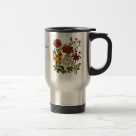 Persoonlijke vintage bloemenmok, cadeau met eigen reisbeker