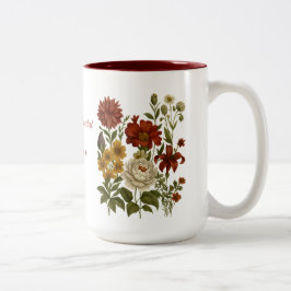 Persoonlijke vintage bloemenmok, cadeau met eigen tweekleurige koffiemok
