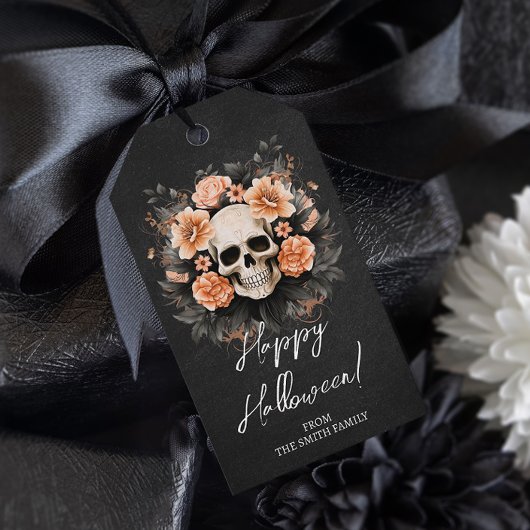 Persoonlijke Vintage Bloemenschedel Cadeaulabel