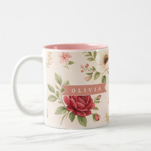 Persoonlijke Vintage Bloemige Romantische Naam Cad Tweekleurige Koffiemok