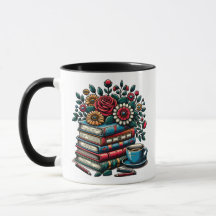 Persoonlijke vintage boeken, koffie en bloemen