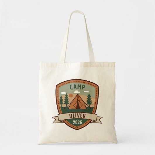 Persoonlijke vintage-campingbadge tote bag (Voorkant)