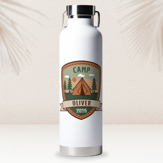 Persoonlijke vintage-campingbadge waterfles