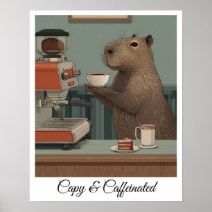 Persoonlijke vintage capybara-coffee shopprint poster