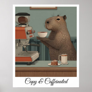 Persoonlijke vintage capybara-coffee shopprint poster