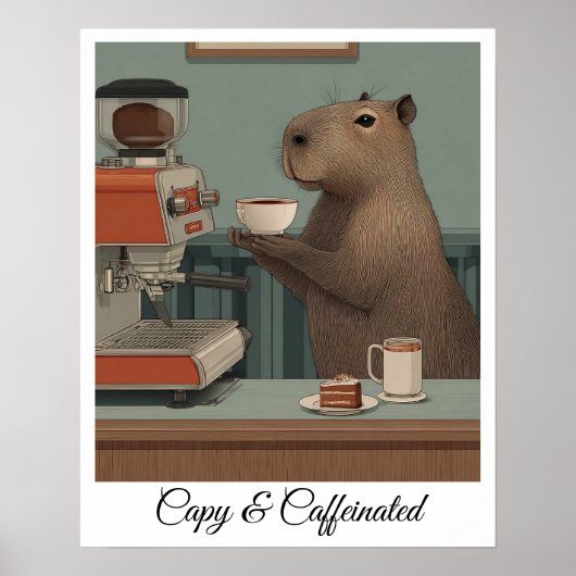 Persoonlijke vintage capybara-coffee shopprint poster (Voorkant)