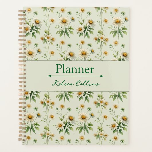 Persoonlijke Vintage Daisy Sage Groene Planner (Voorkant)