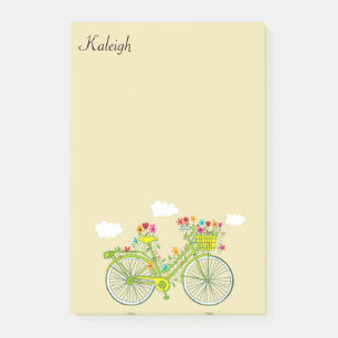 Persoonlijke vintage fietsmand met bloemen post-it® notes