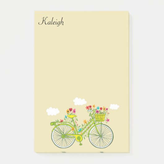 Persoonlijke vintage fietsmand met bloemen post-it® notes (Voorkant)
