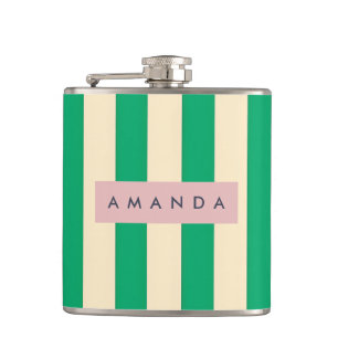 Persoonlijke vintage groene en crèmekleurige stree heupfles