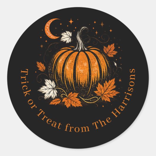 Persoonlijke vintage Halloween pompoen sticker | C (Voorkant)