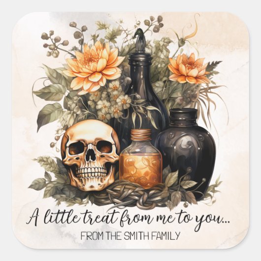 Persoonlijke Vintage Halloween Vierkante Sticker (Voorkant)