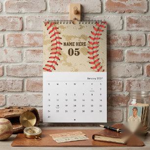 Persoonlijke Vintage Honkbal Naam Nummer Retro Kalender