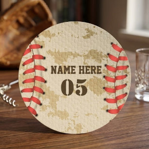 Persoonlijke Vintage Honkbal Naam Nummer Retro Ronde Kartonnen Onderzetter